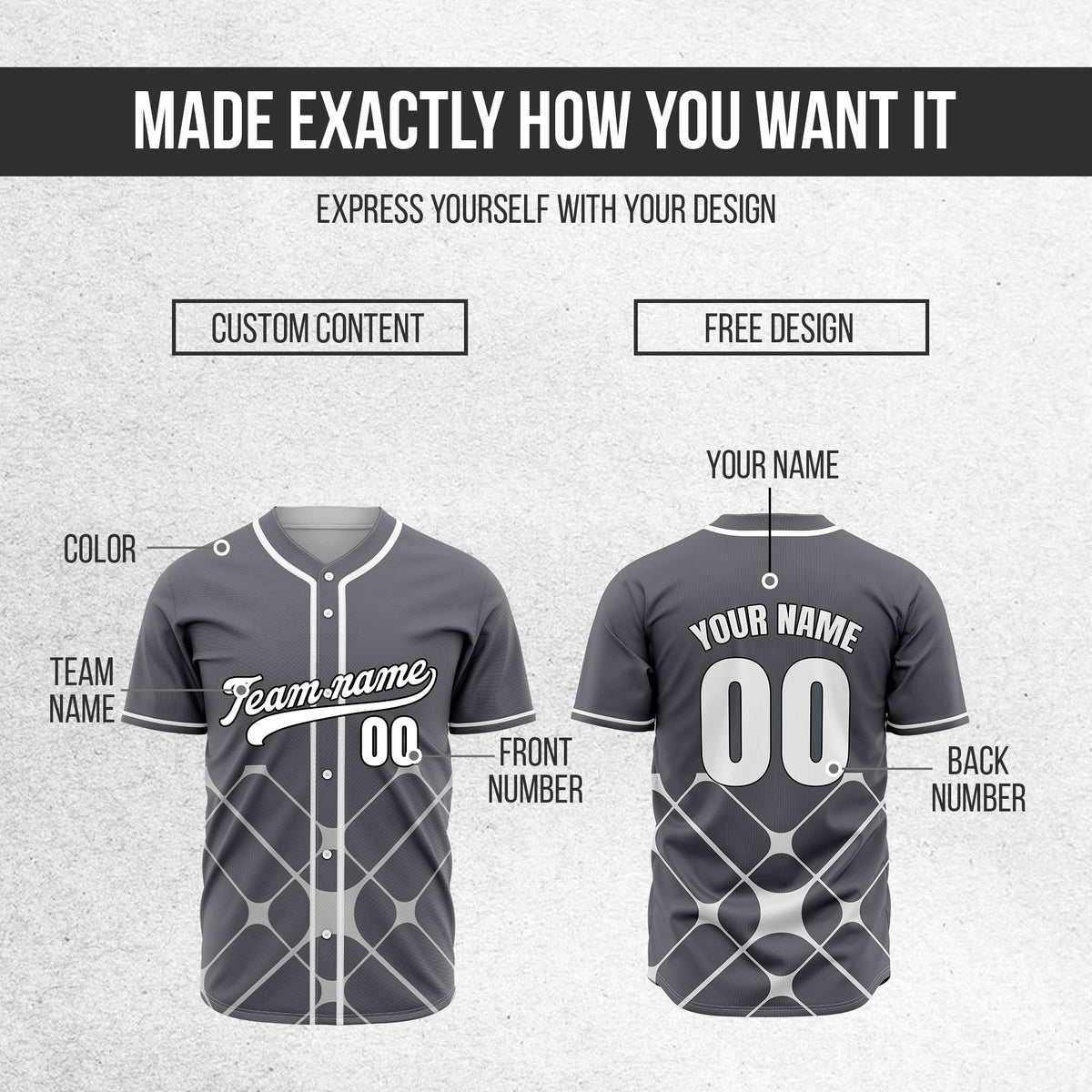 Custom Gridlock Dark Grey Baseball Sports Jersey Personalized Uniform with Name & Number