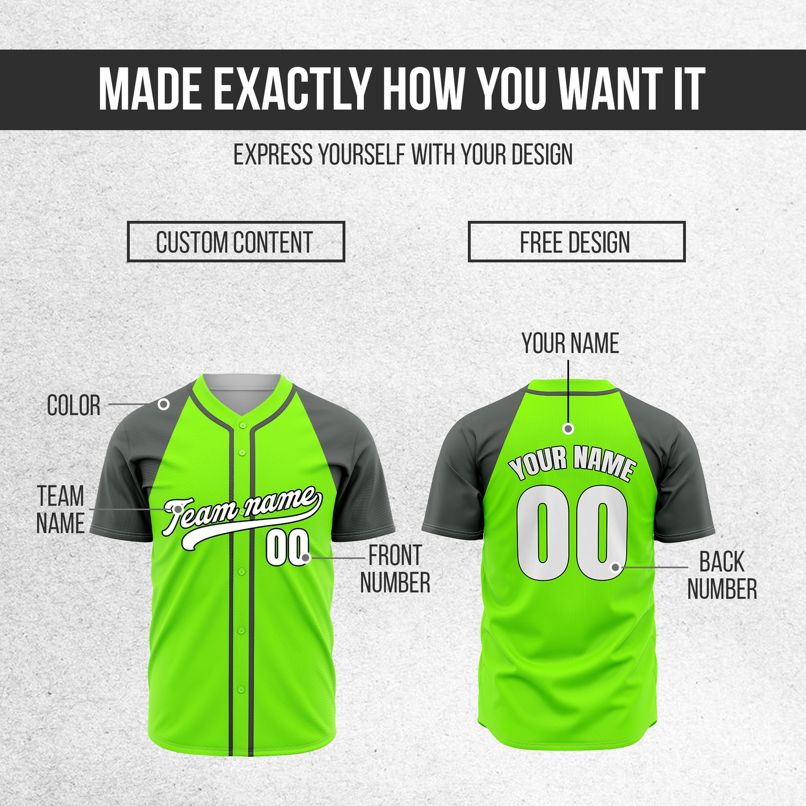 Custom Baseline Baseball Neon Green Sports Jersey Personalized Uniform with Name & Number
