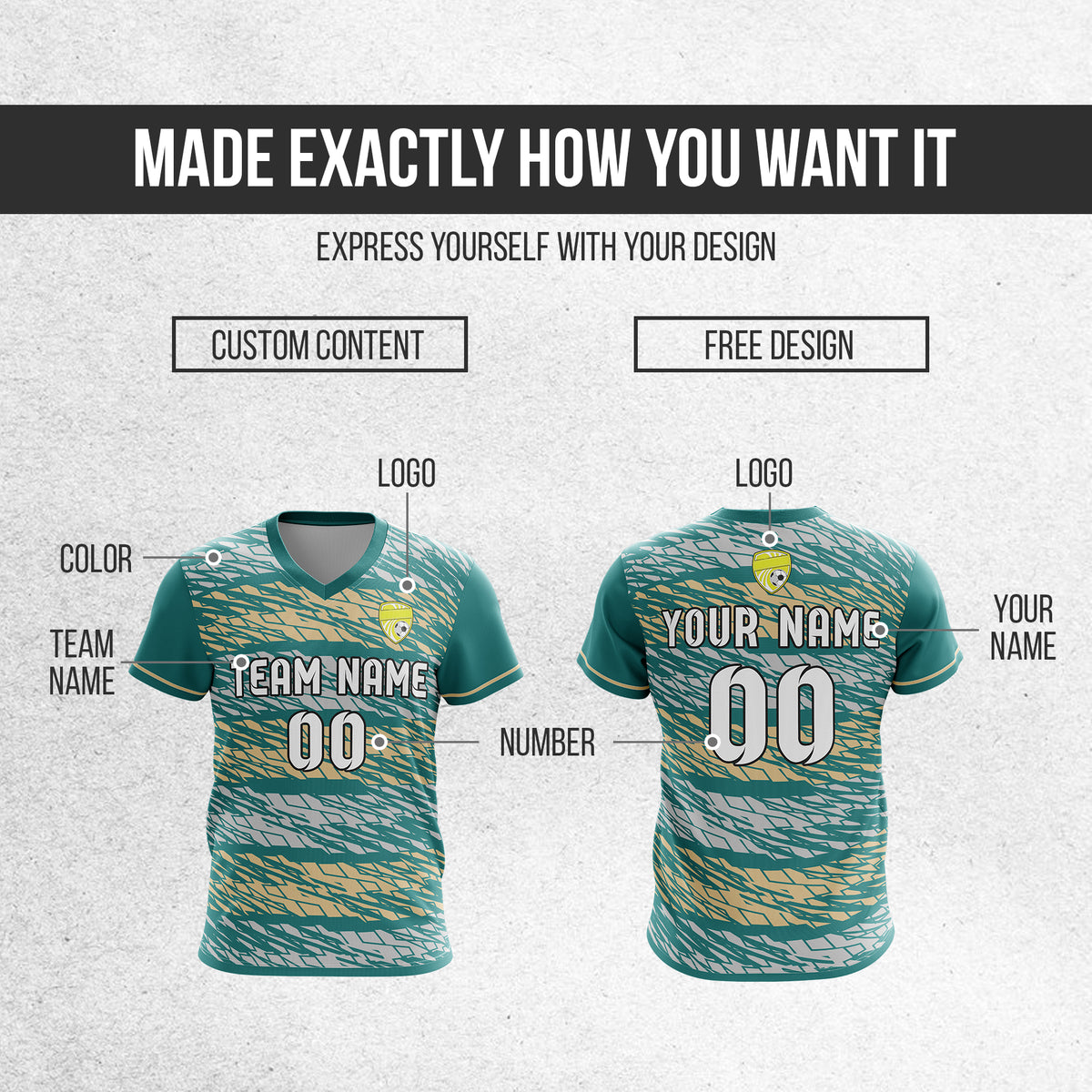 Custom Flare Strike V-Full Pattern Soccer Teal Sport Tops Jersey