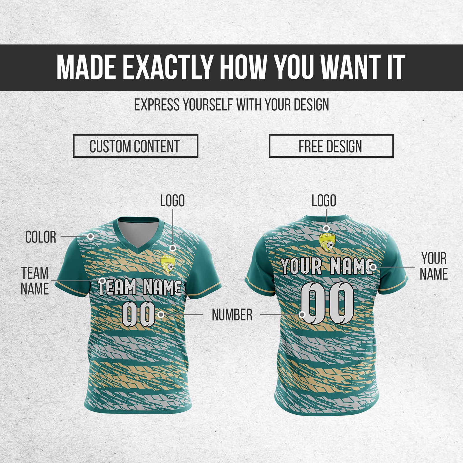 Custom Flare Strike V-Full Pattern Soccer Teal Sport Tops Jersey