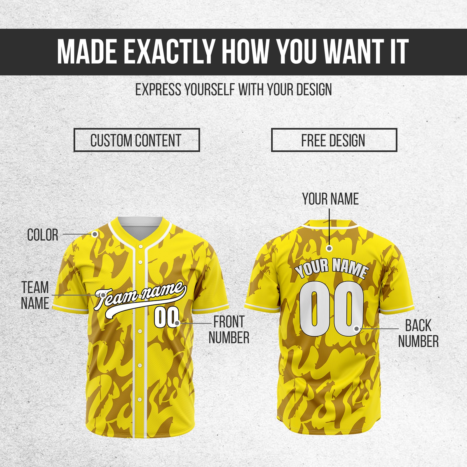 Custom Graffiti Sox Yellow Baseball Sports Jersey Personalized Uniform with Name & Number