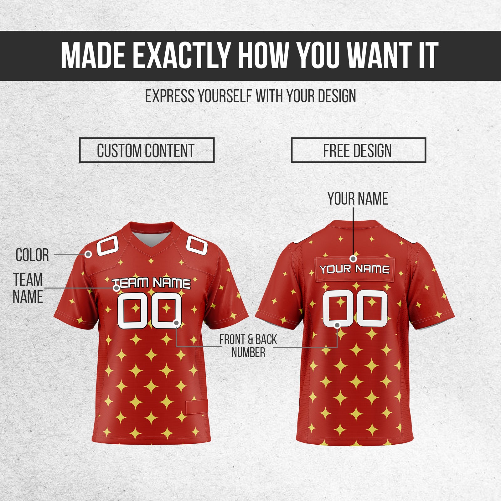 Custom  Elite Star Pattern Red Mesh Authentic Football Jersey