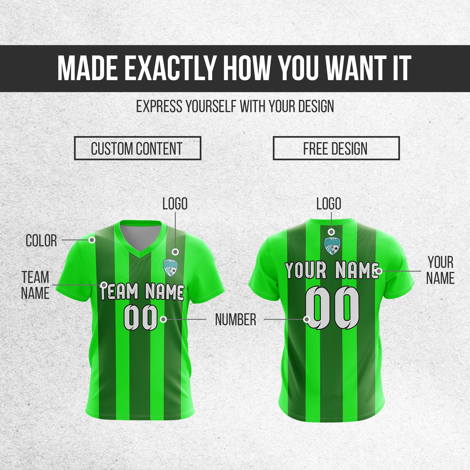 Custom Striker Stripe V-Neck Neon Green Soccer Sport Tops Jersey