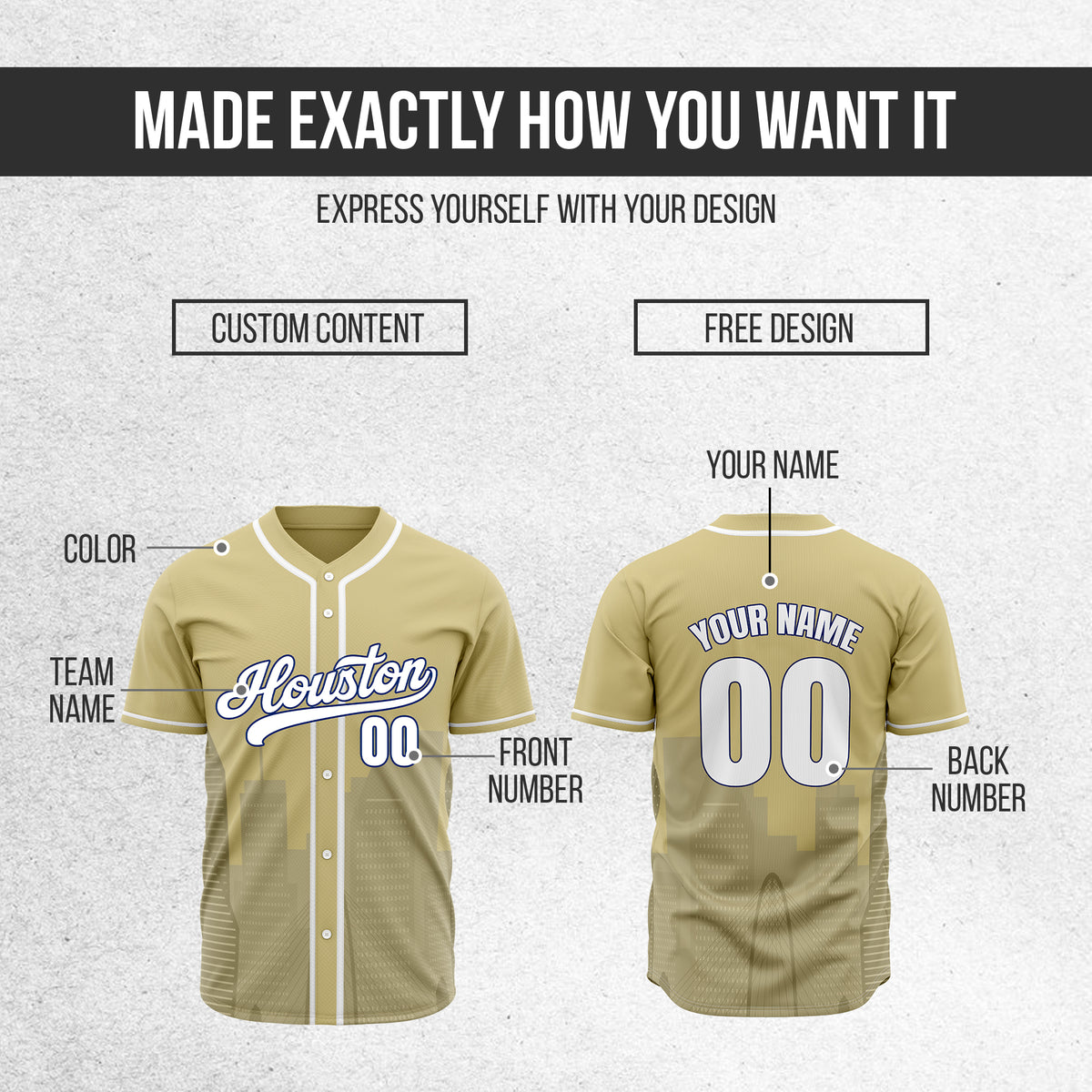 Custom City Pulse Khaki Baseball Sports Jersey Personalized Uniform with Name & Number