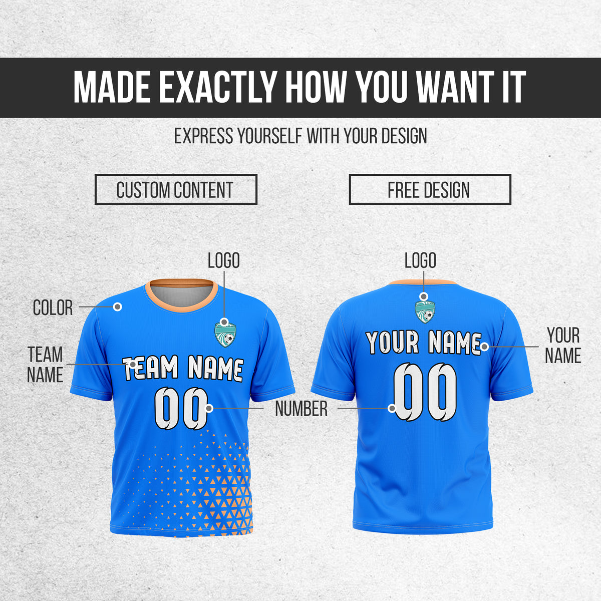 Custom Soccer R Side Pattern Blue Tri-Edge Sports Tops Jersey