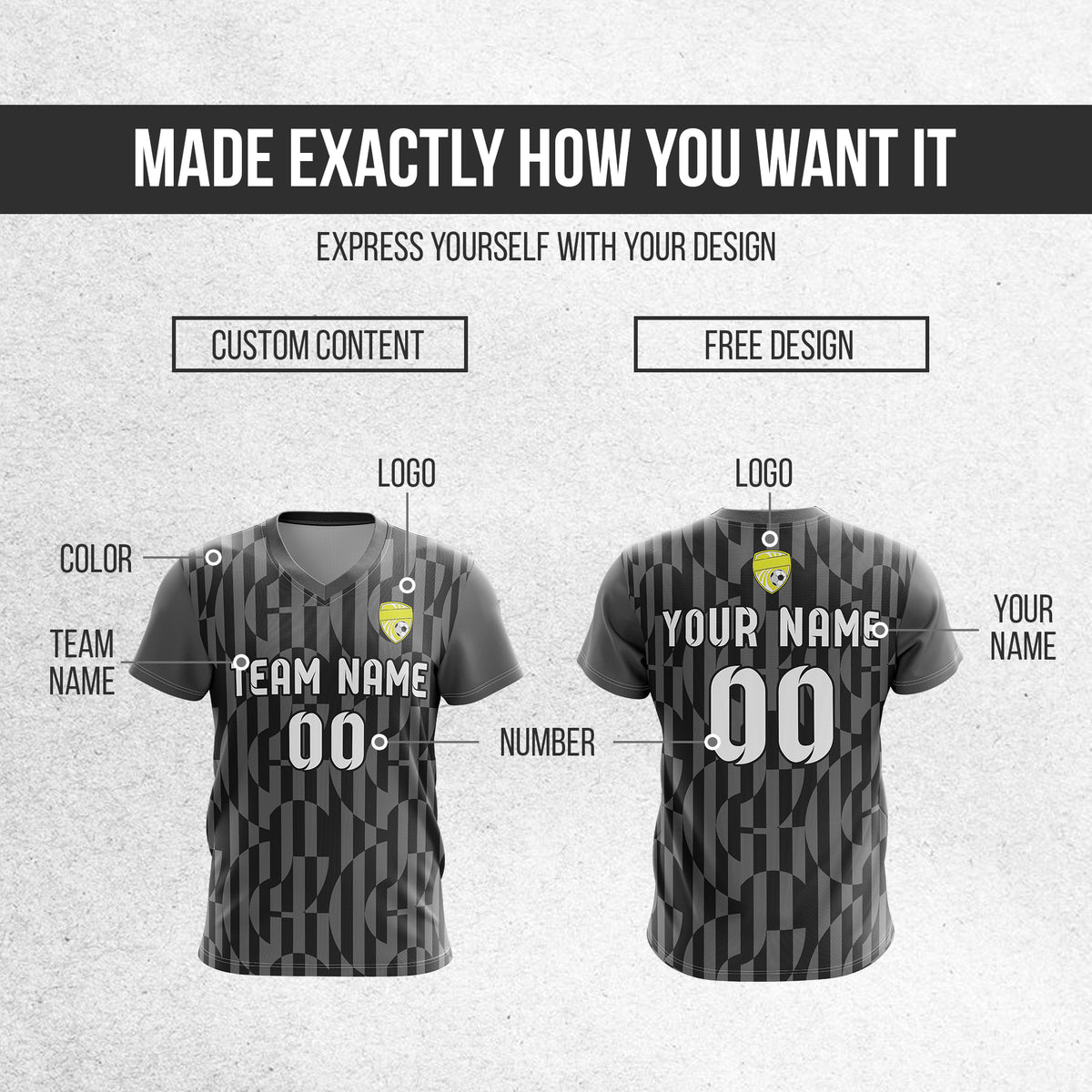 Custom Pulse Grid V-Full Pattern Soccer Dark Grey Sport Tops Jersey