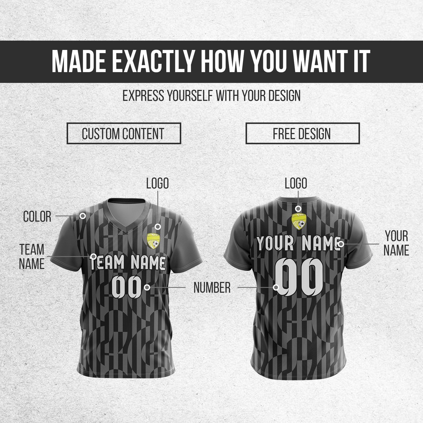 Custom Pulse Grid V-Full Pattern Soccer Dark Grey Sport Tops Jersey