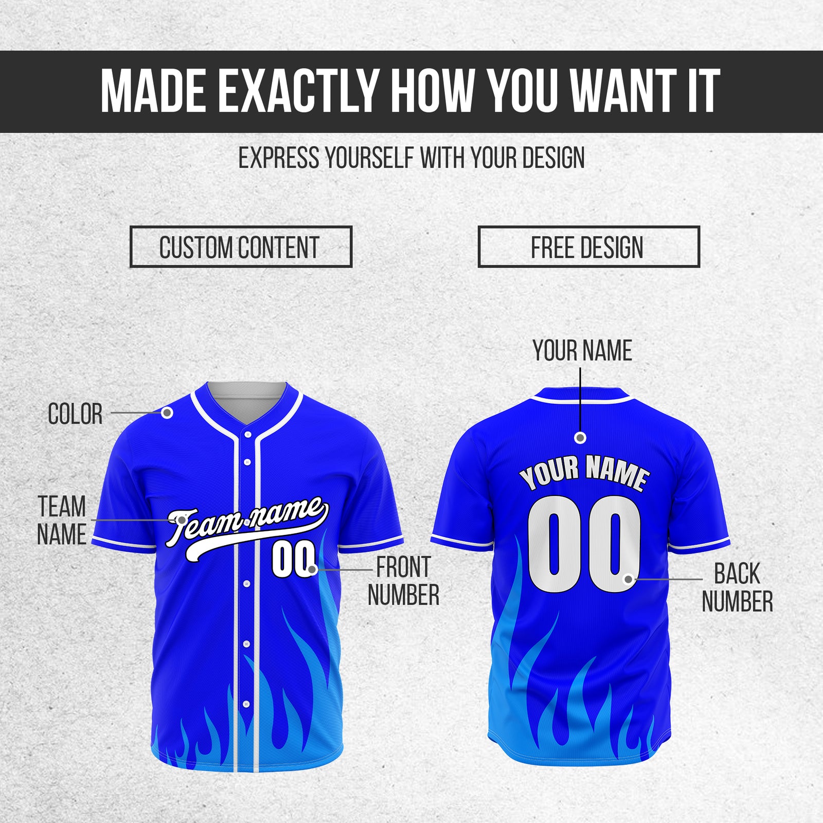 Custom Fire Pulse Blue Baseball Sports Jersey Personalized Uniform with Name & Number