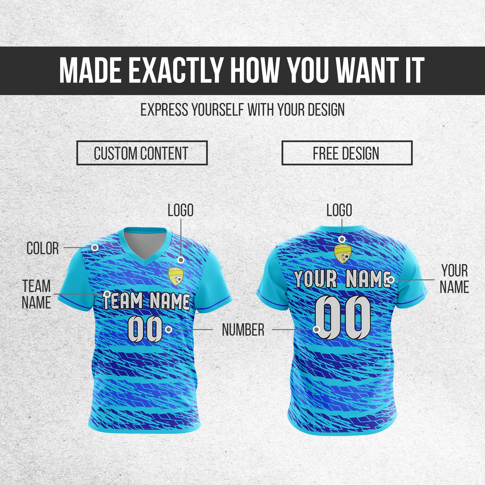 Custom Flare Strike V-Full Pattern Soccer Blue Sport Tops Jersey