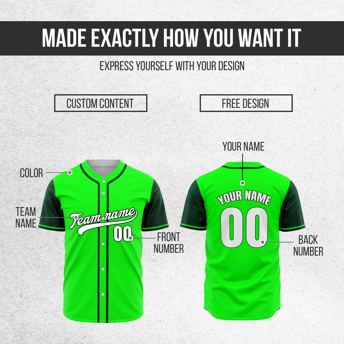 Custom Crimson Green Raglan Style Baseball Sports Jersey Personalized Uniform with Name & Number