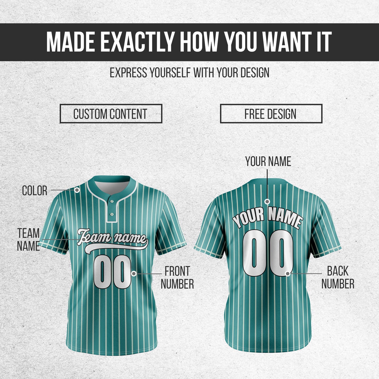 Custom Pinstripe Baseball Teal Sports Jersey Personalized Uniform with Name & Number