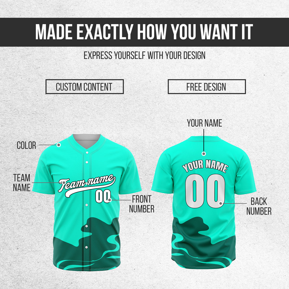 Custom Aqua Baseball Wave Sports Jersey Personalized Uniform with Name & Number