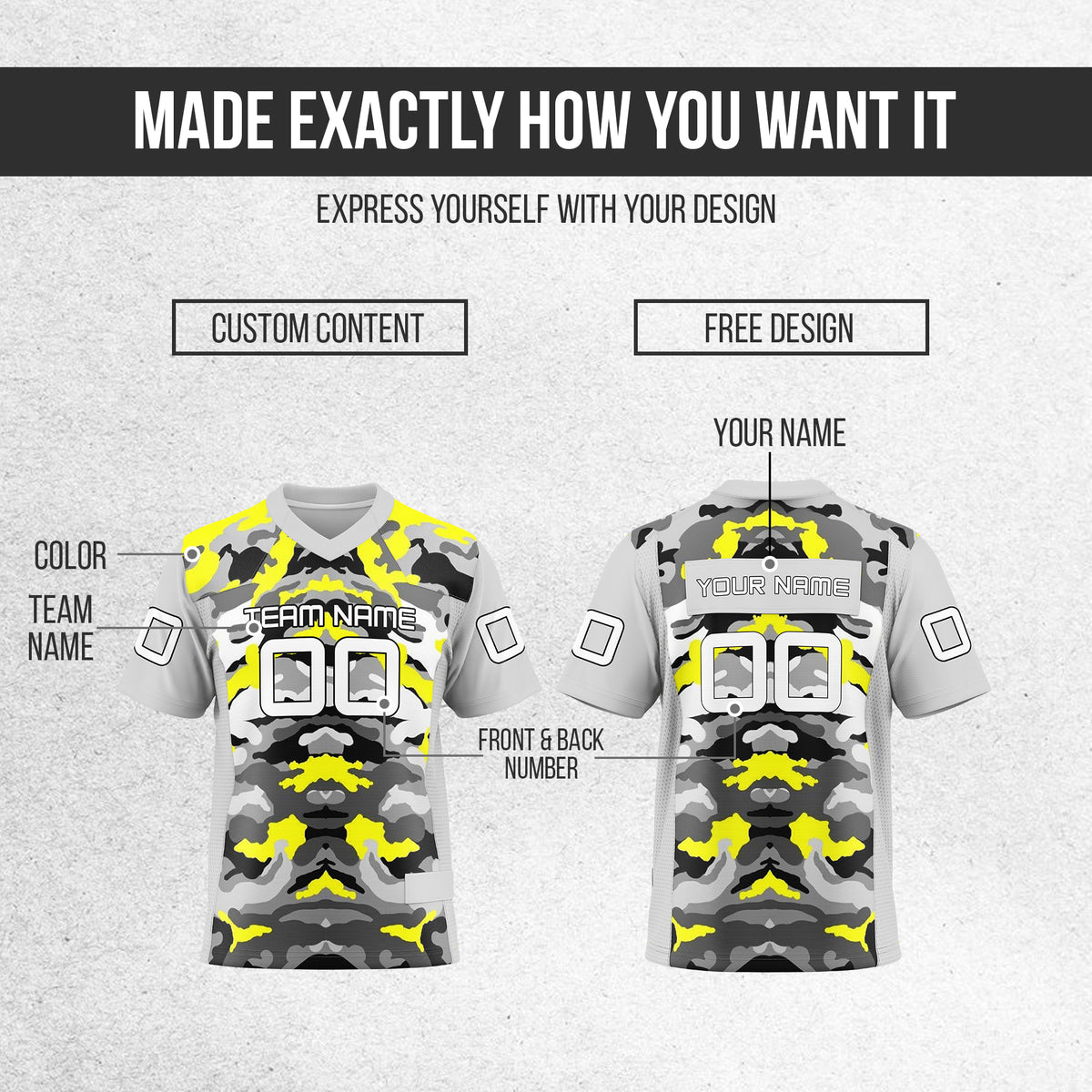 Custom Grey Camo Print Mesh Authentic Football Jersey