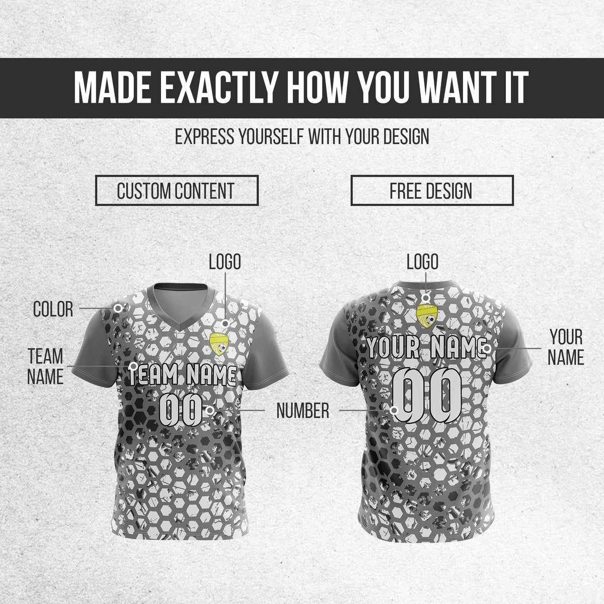 Custom Soccer V Neck HexStrike Dark Grey Sport Soccer Tops Jersey