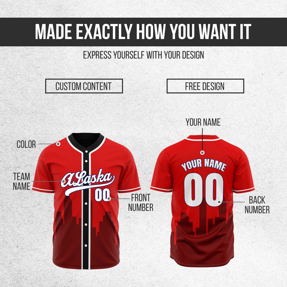 Custom City Horizon Red Baseball Sports Jersey Personalized Uniform with Name & Number