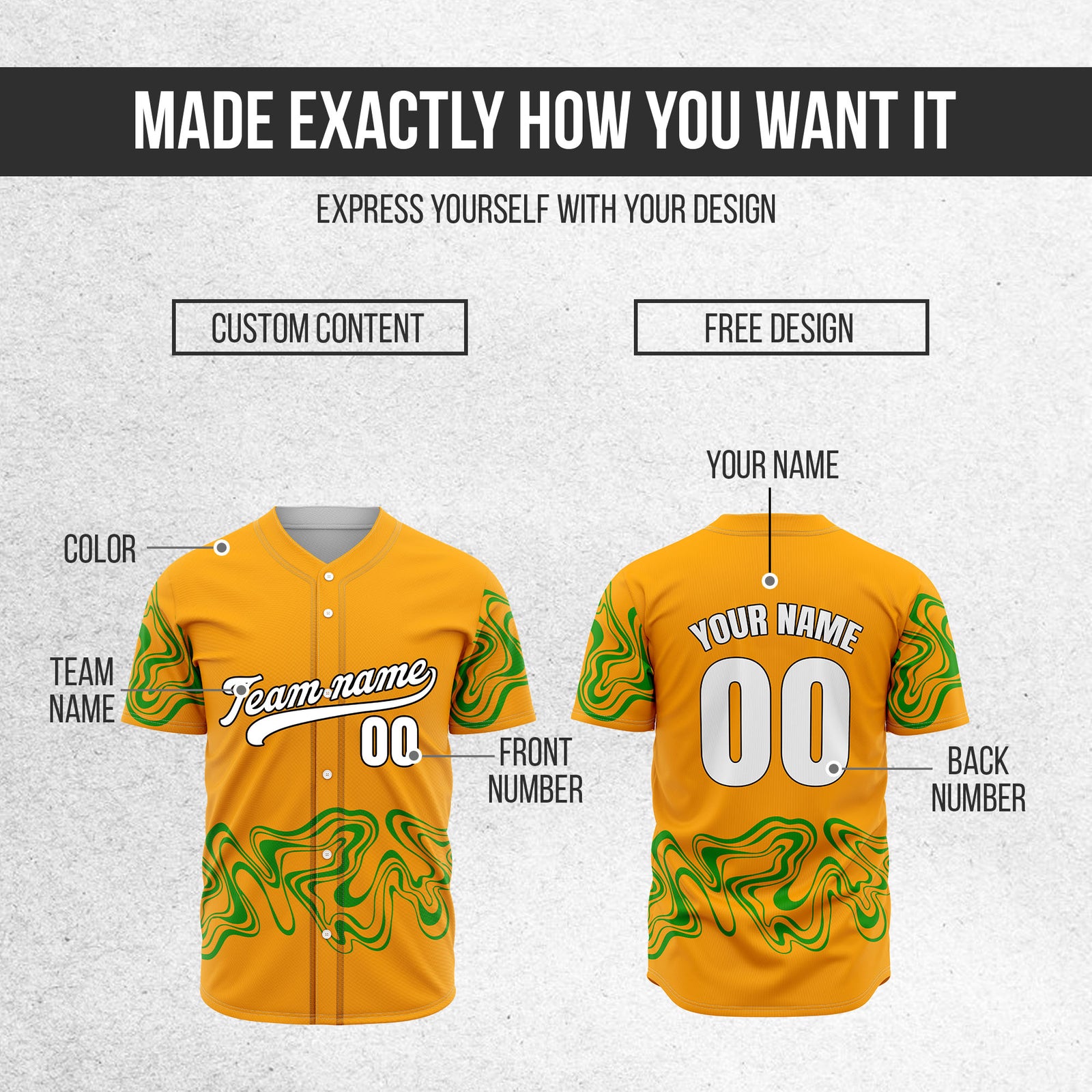 Custom Orange Baseball Wave Sports Jersey Personalized Uniform with Name & Number