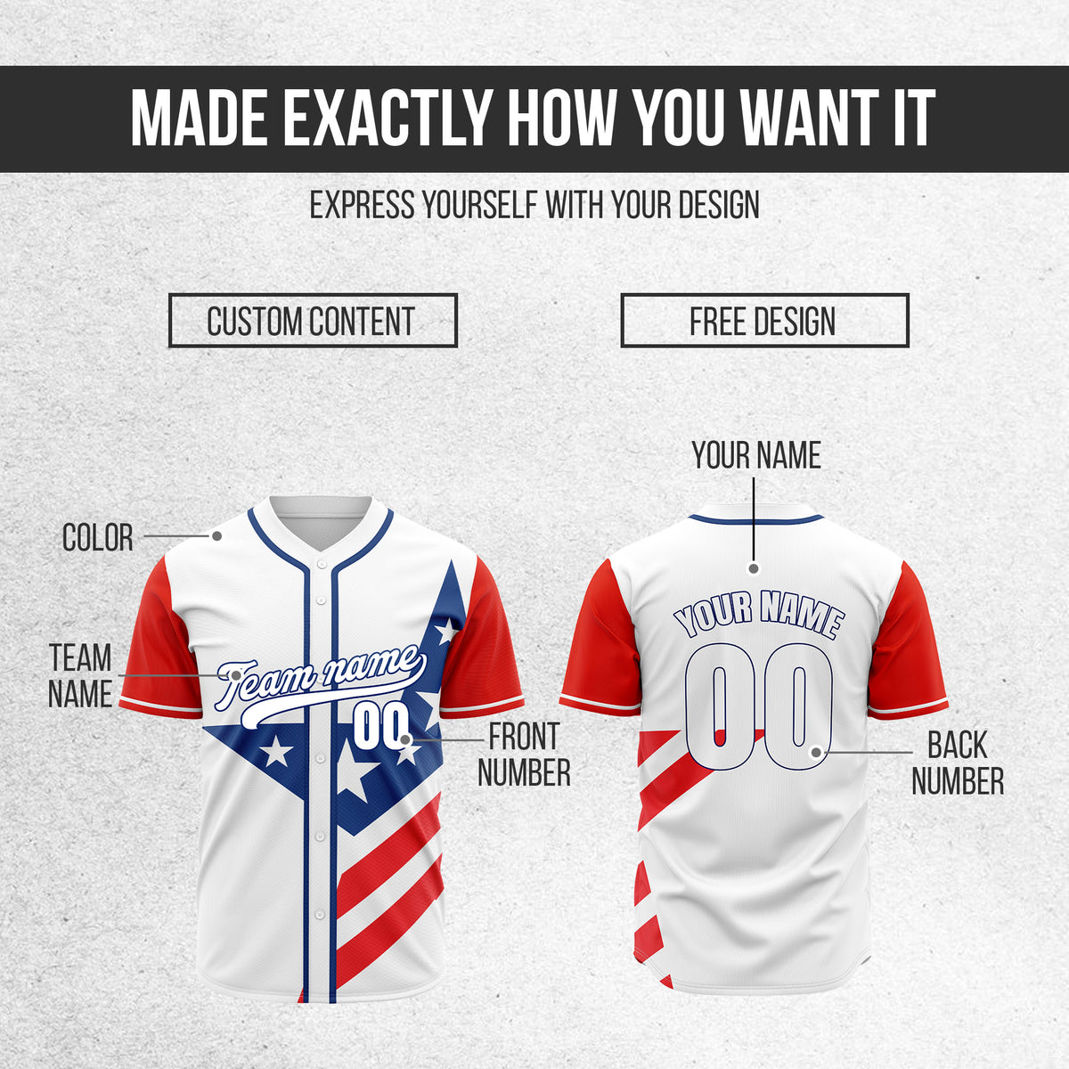Custom American Spirit Baseball Sports Jersey Personalized Uniform with Name & Number