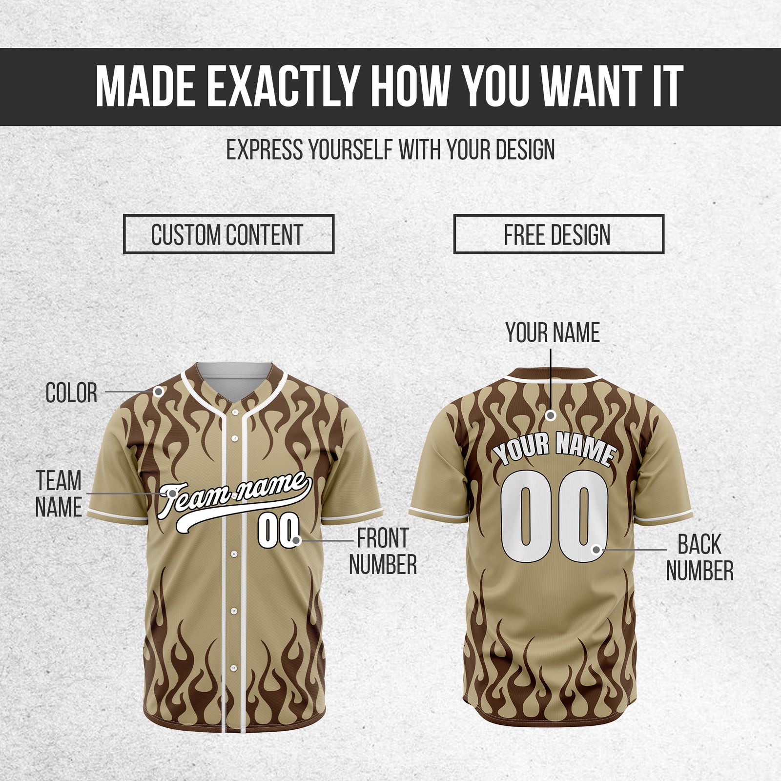 Custom Frostburn Khaki Baseball Sports Jersey Personalized Uniform with Name & Number