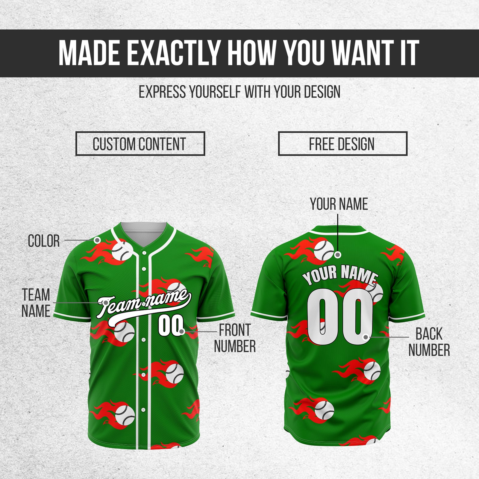Custom Fireballers Green Baseball Sports Jersey Personalized Uniform with Name & Number