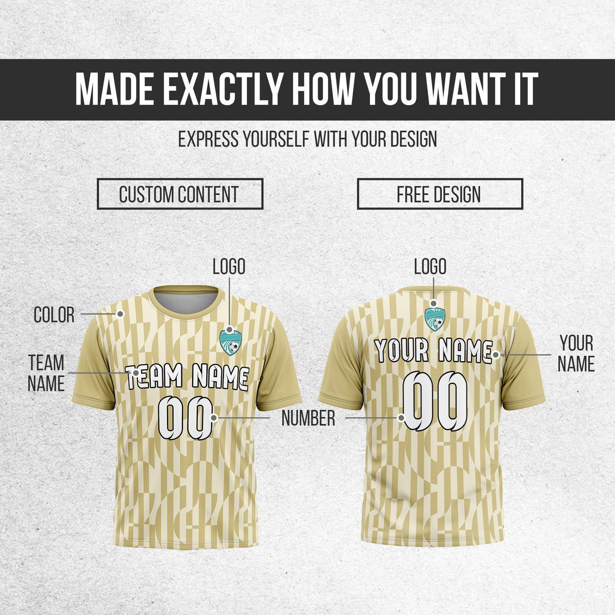 Soccer Jersey - Round Neck - Full Pattern - Design 4 - Khakhii