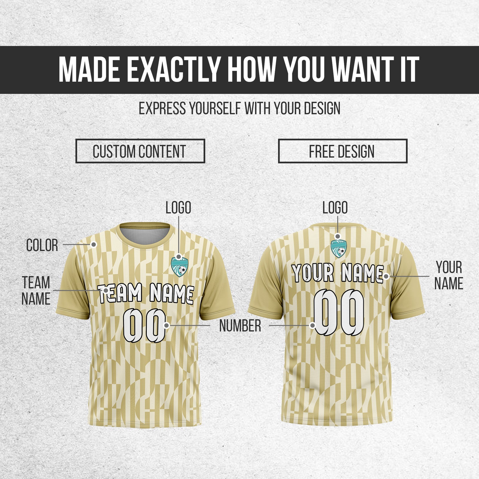 Soccer Jersey - Round Neck - Full Pattern - Design 4 - Khakhii