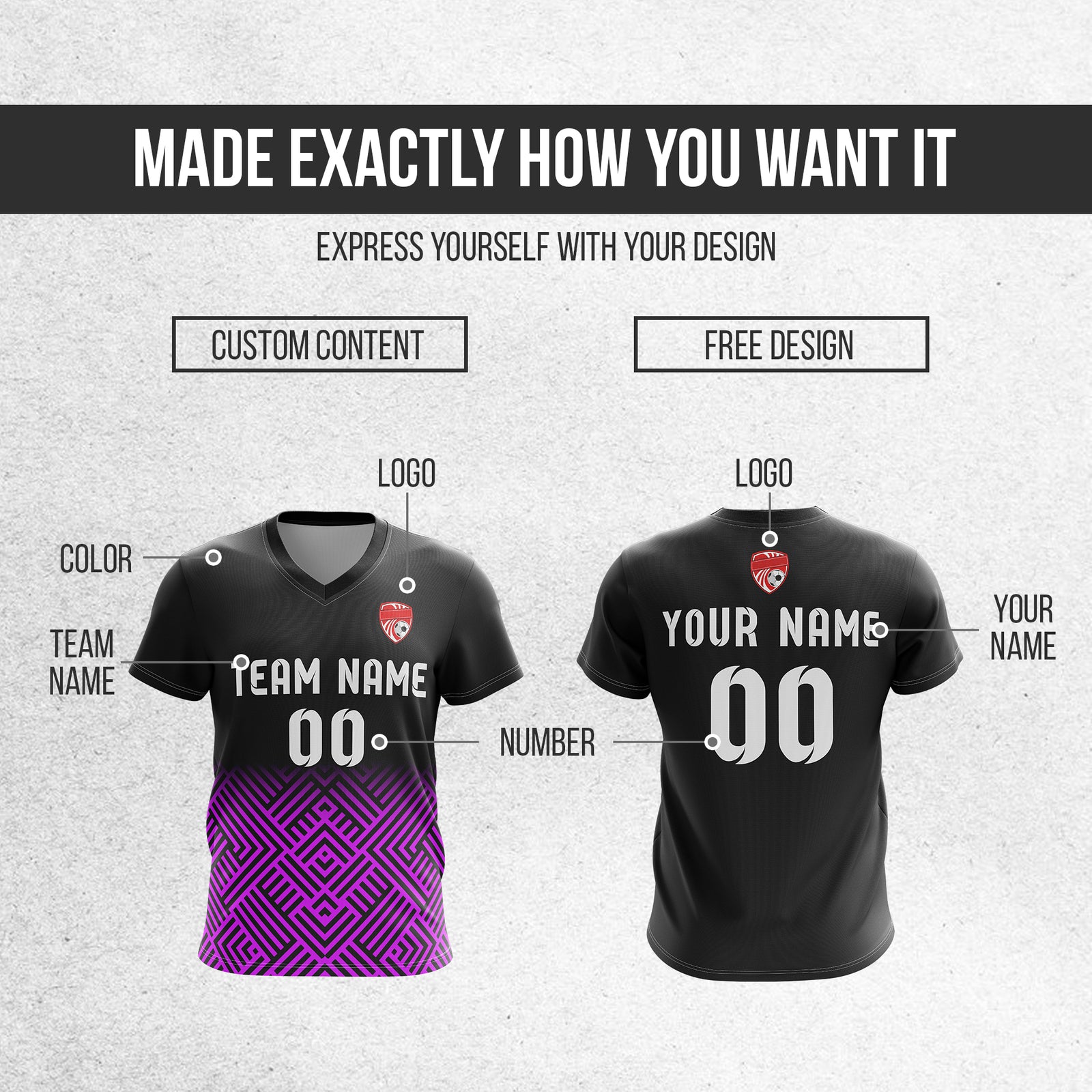Custom Shadow Line V-Side Pattern Black Soccer Sport Tops Jersey