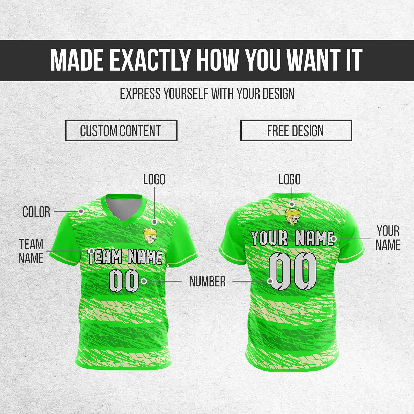 Custom Flare Strike V-Full Pattern Soccer Neon Green Sport Tops Jersey