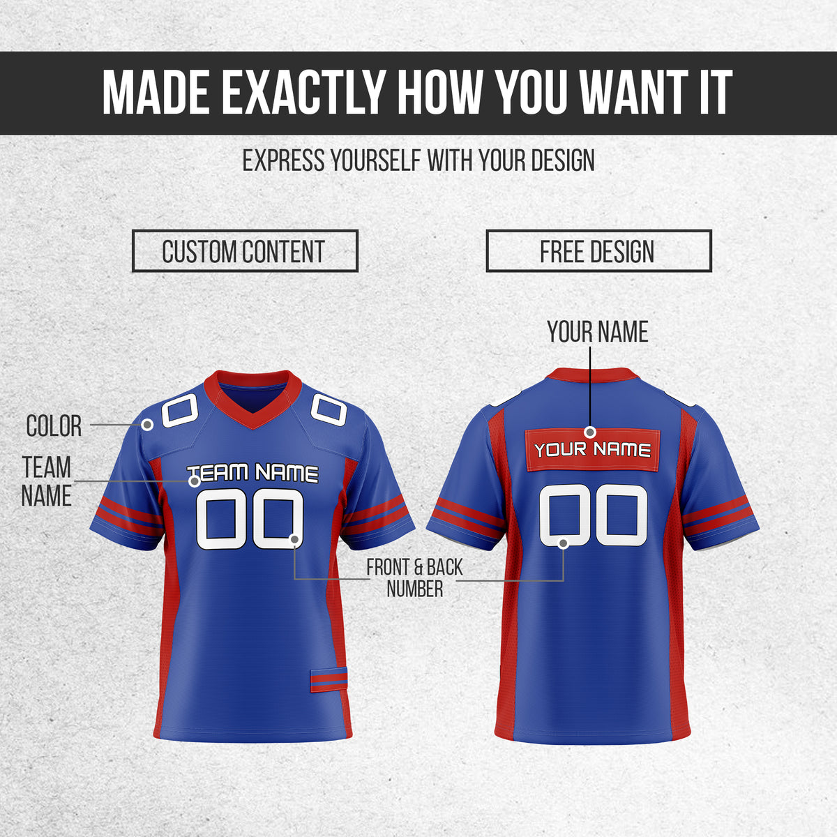 Custom Blue Performance Flag Football Jersey