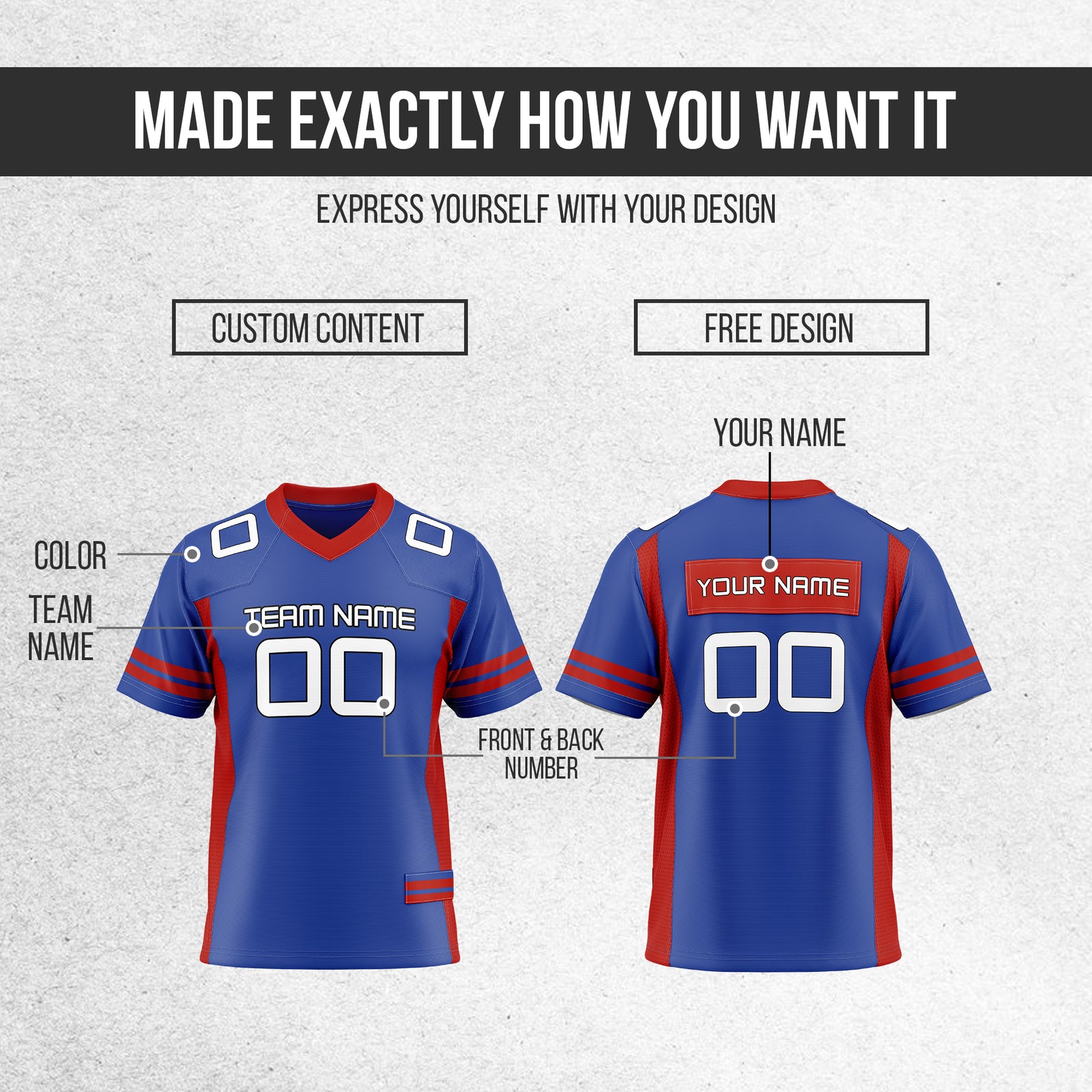 Custom Blue Performance Flag Football Jersey