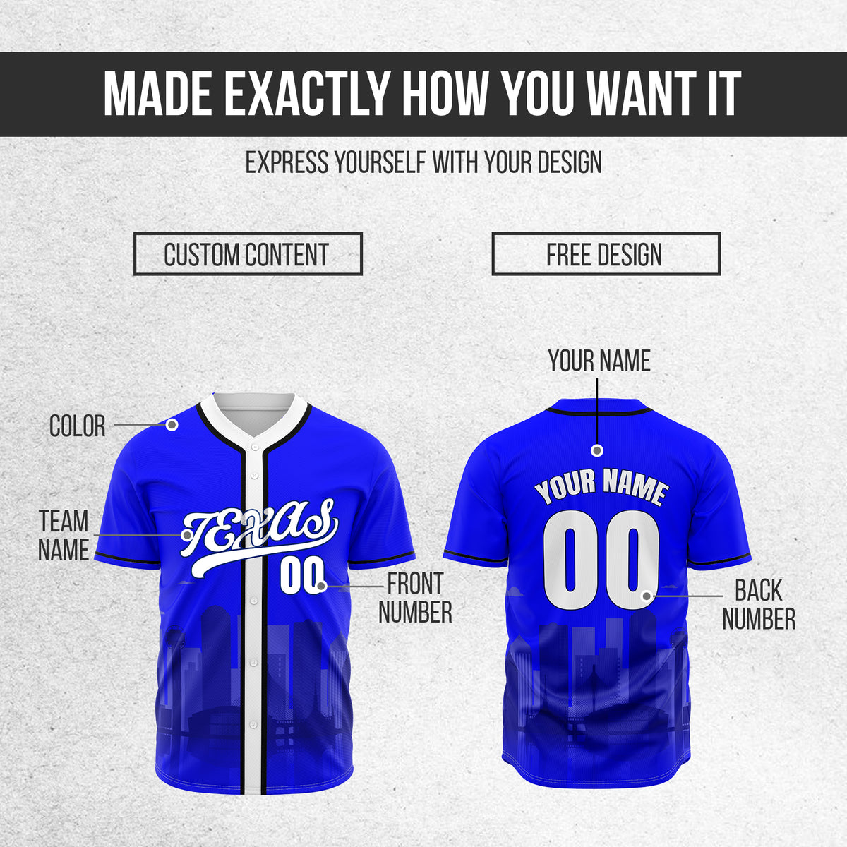 Custom City Lights Blue Baseball Sports Jersey Personalized Uniform with Name & Number
