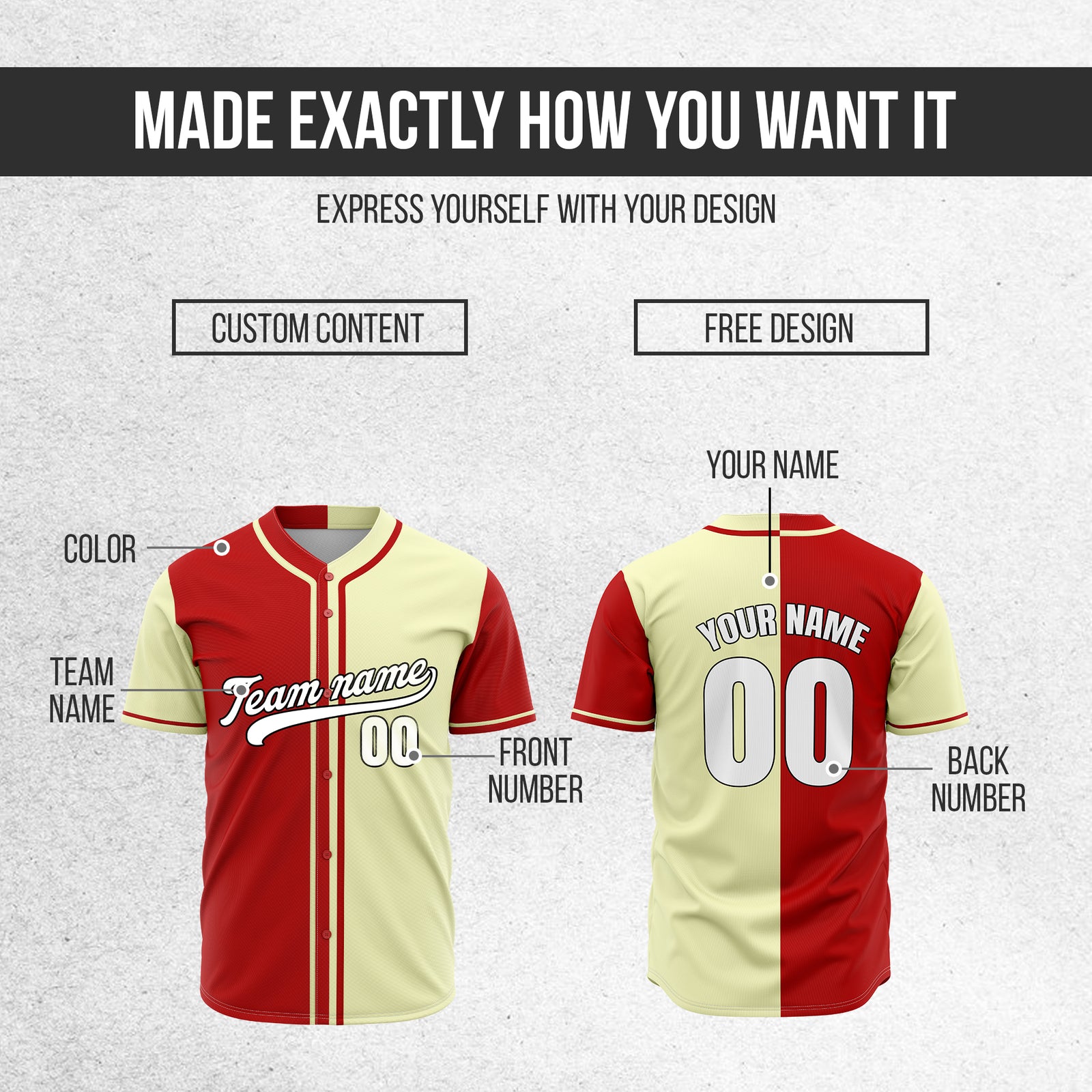 Custom Split Baseball Red Sports Jersey Personalized Uniform with Name & Number