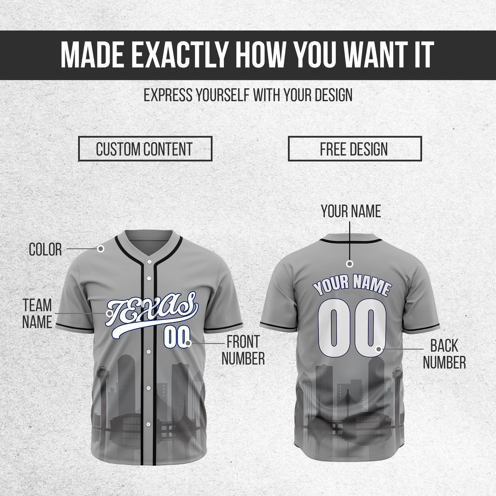 Custom City Lights Grey Baseball Sports Jersey Personalized Uniform with Name & Number