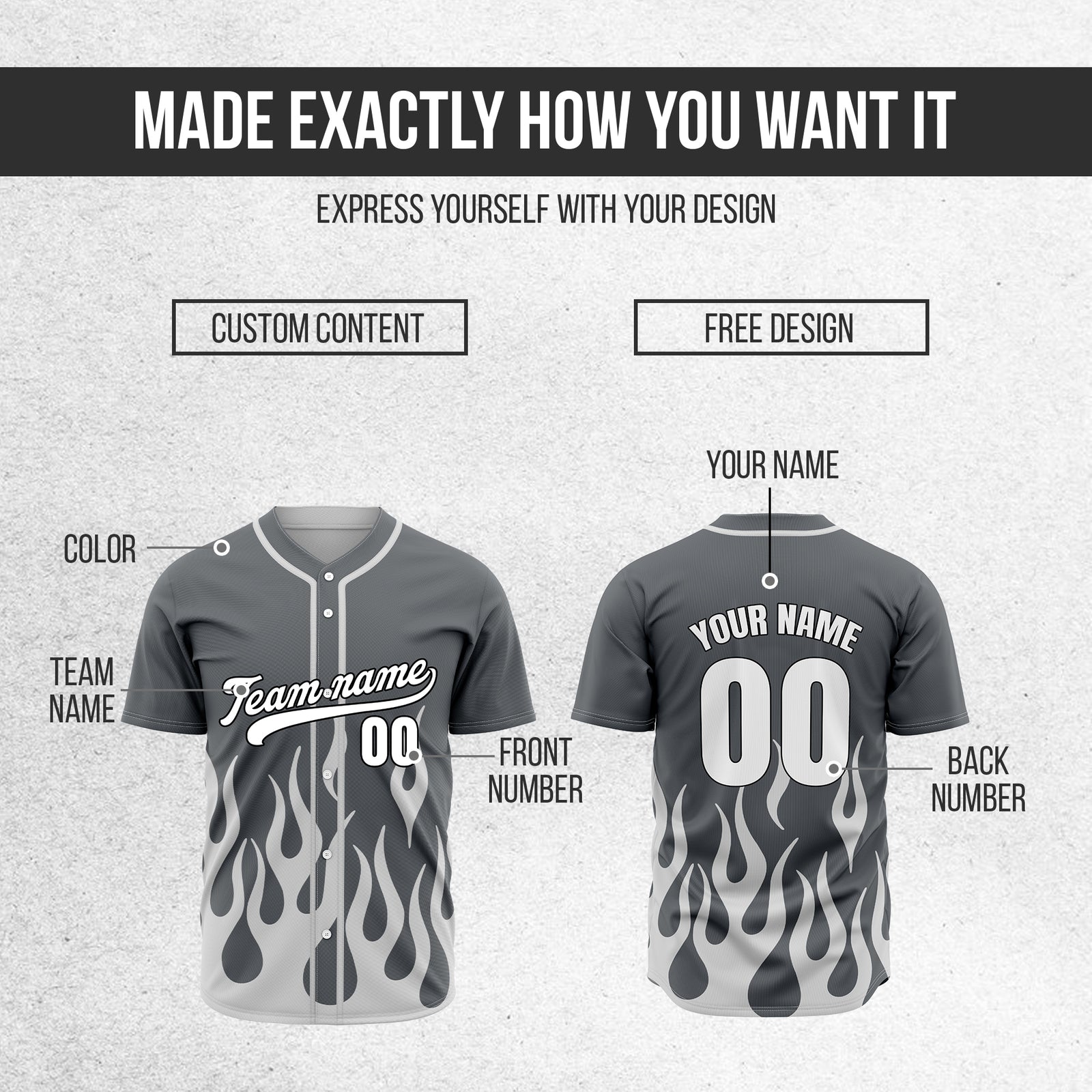 Custom Frost Fire Dark Grey Baseball Sports Jersey Personalized Uniform with Name & Number
