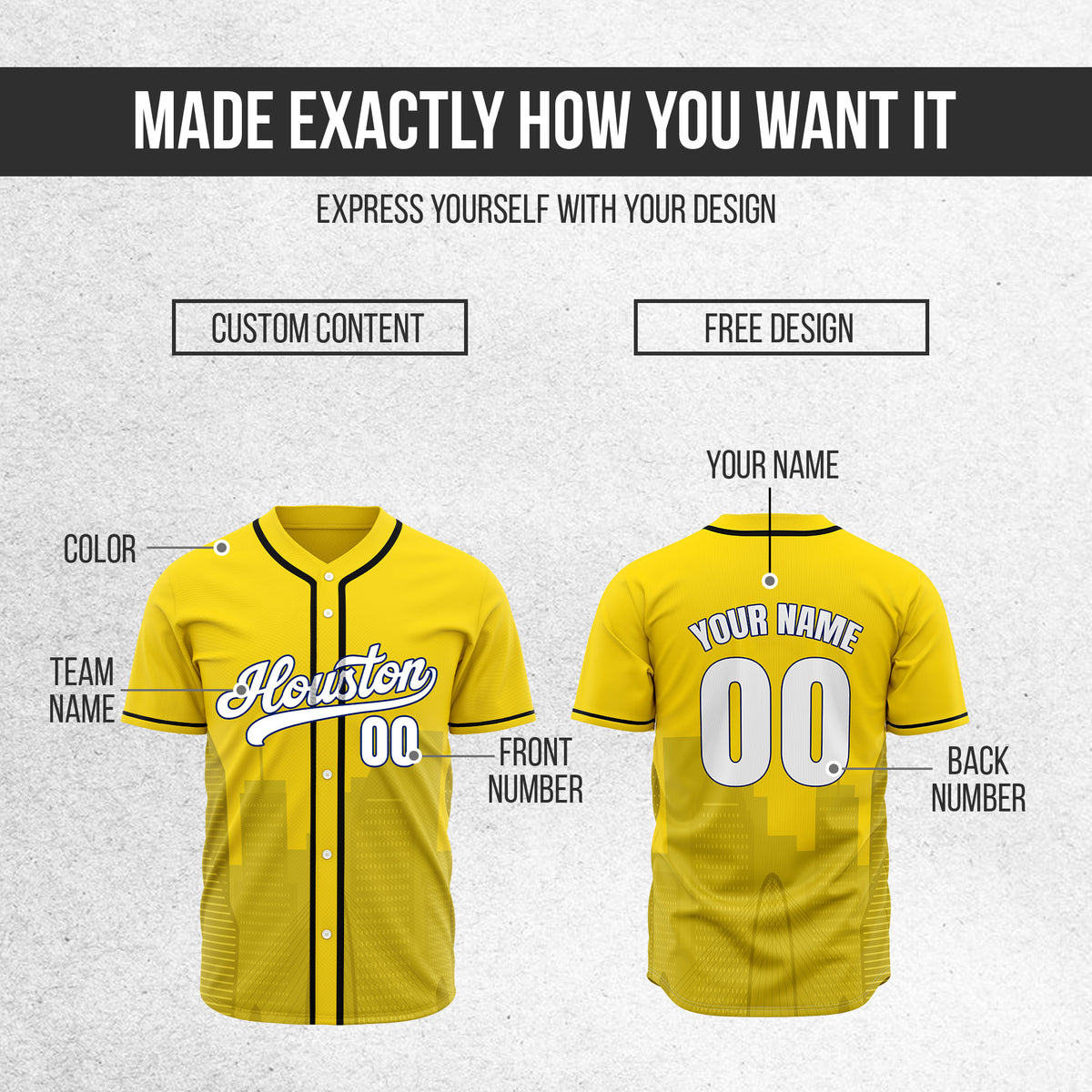 Custom City Pulse Yellow Baseball Sports Jersey Personalized Uniform with Name & Number