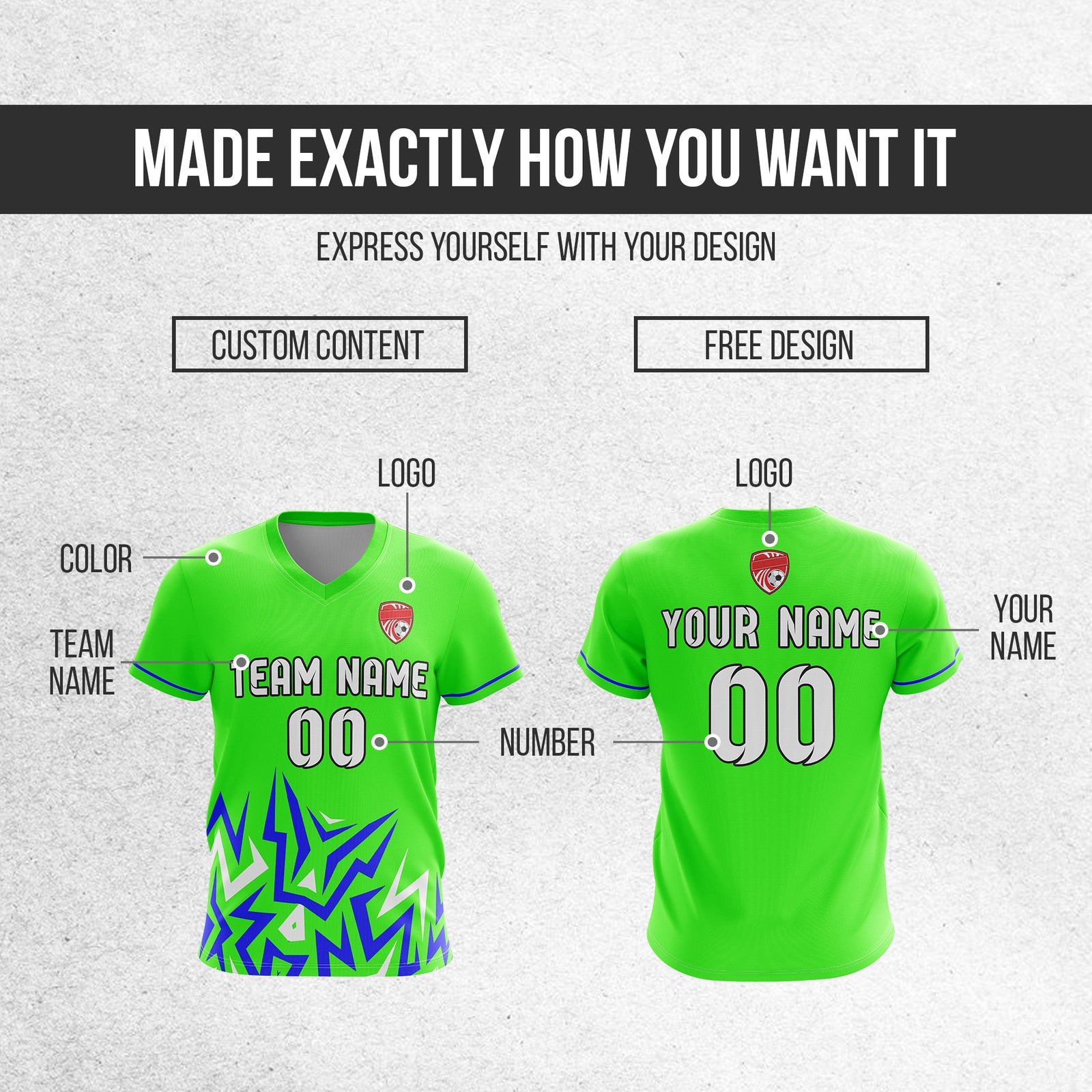 Custom Spark Strike V-Side Pattern Neon Green Soccer Sport Tops Jersey