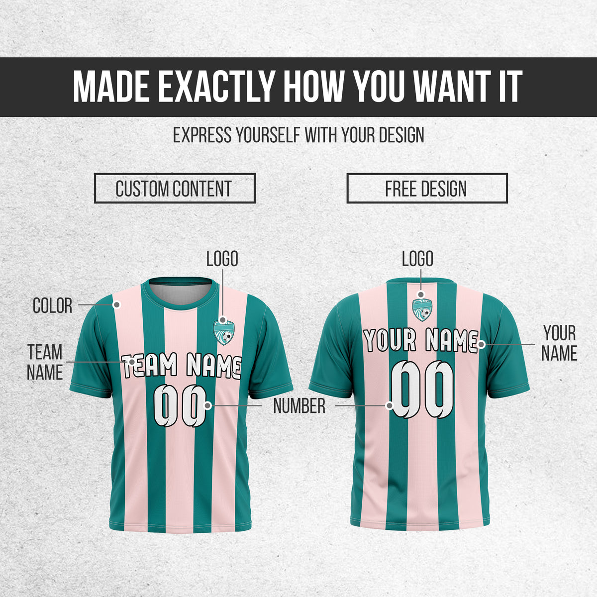 Custom Soccer Teal R Stripes Sports Tops Jersey