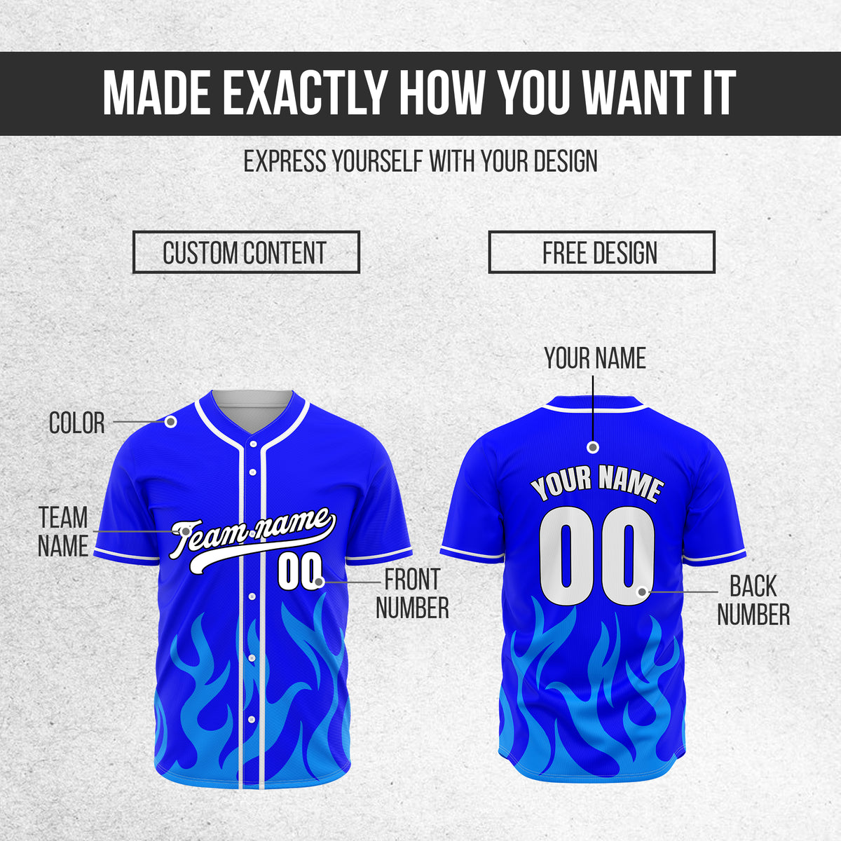 Custom Burnout Blue Baseball Sports Jersey Personalized Uniform with Name & Number