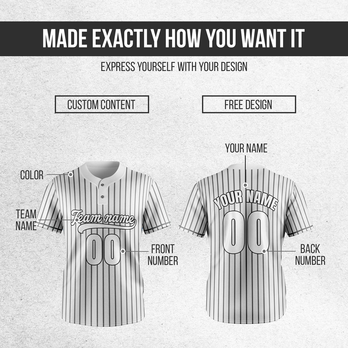 Custom Pinstripe Baseball White Sports Jersey Personalized Uniform with Name & Number
