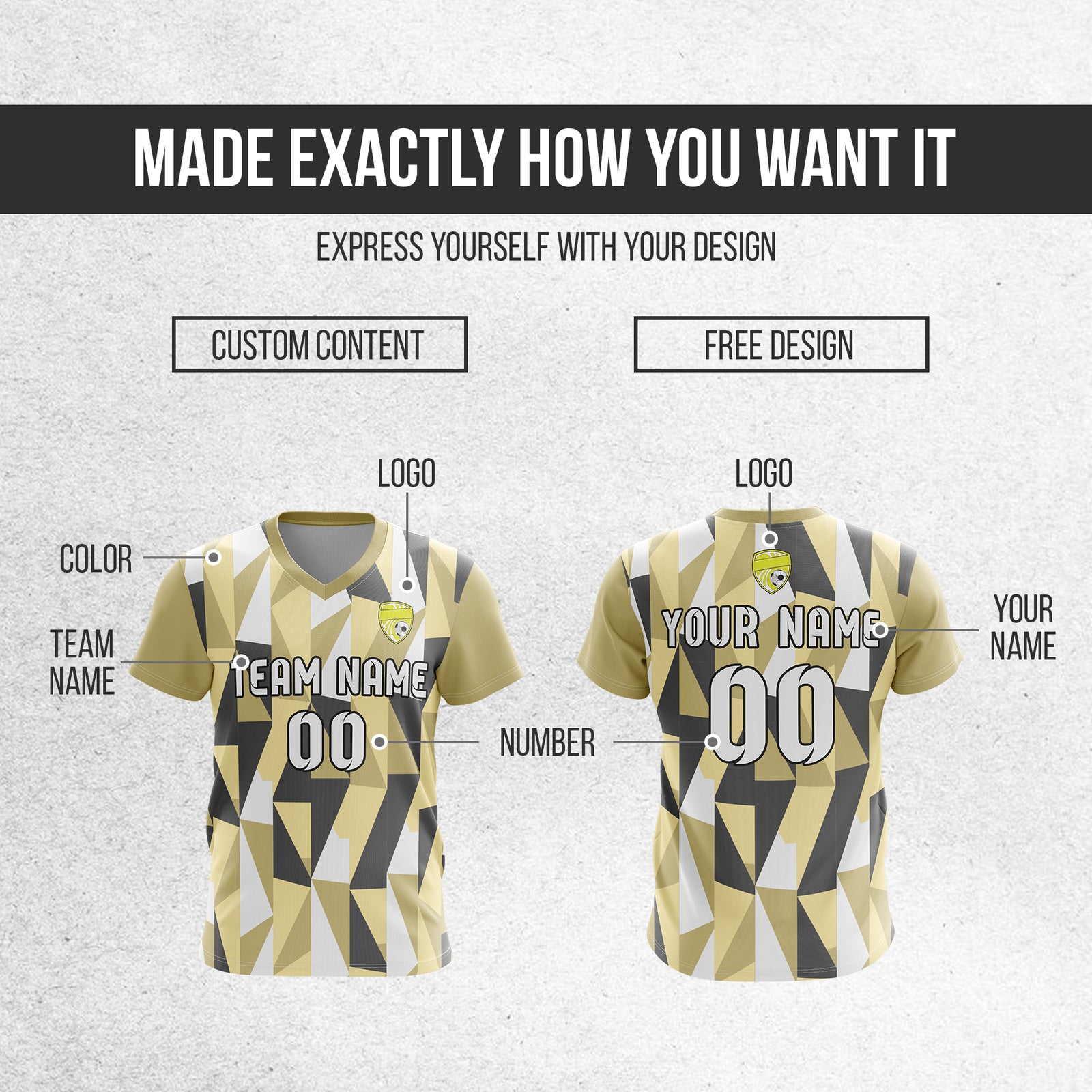 Custom Crystal V-Full Pattern Soccer Khaki Sport Tops Jersey
