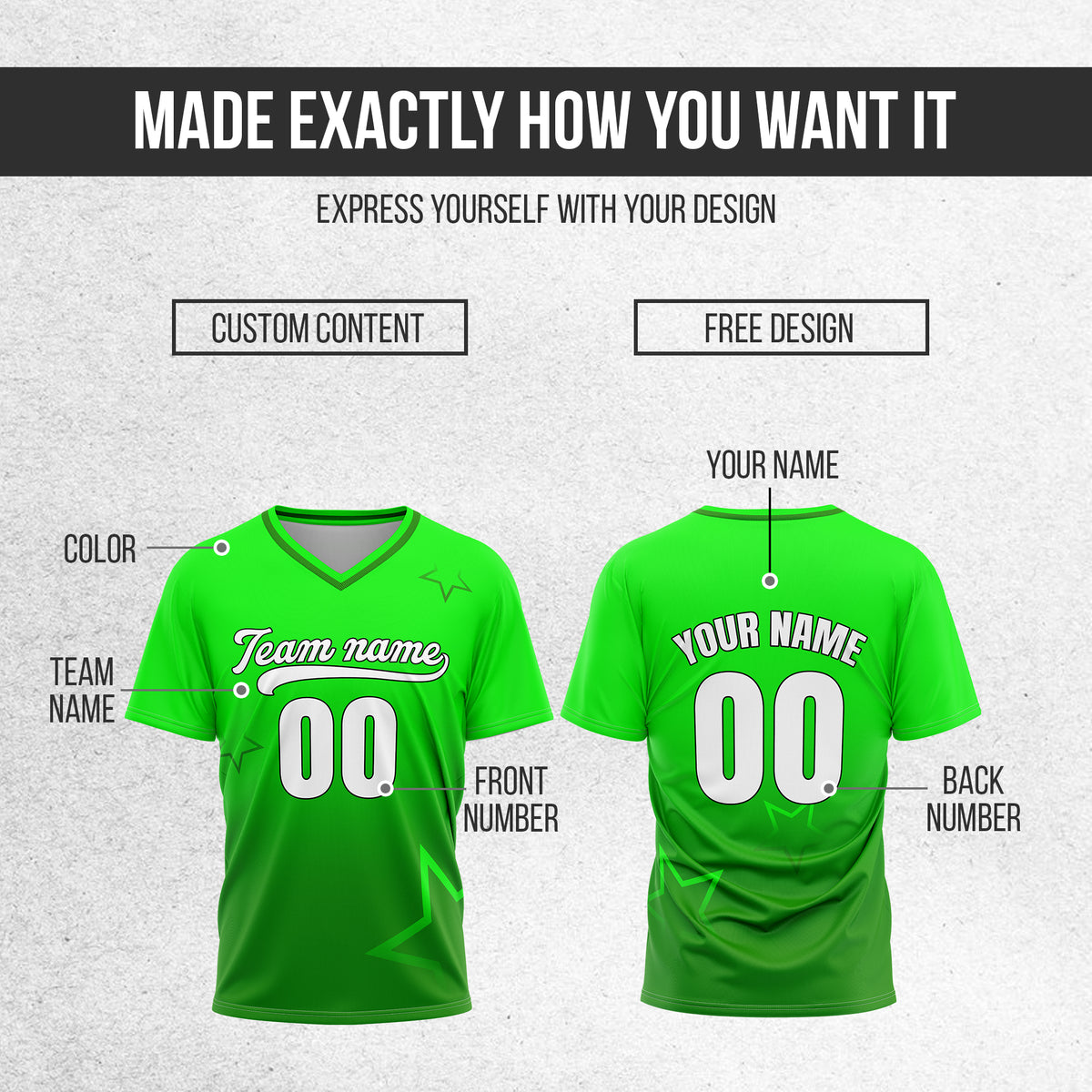 Custom Star Gradient Baseball Neon Green Sports Jersey Personalized Uniform with Name & Number