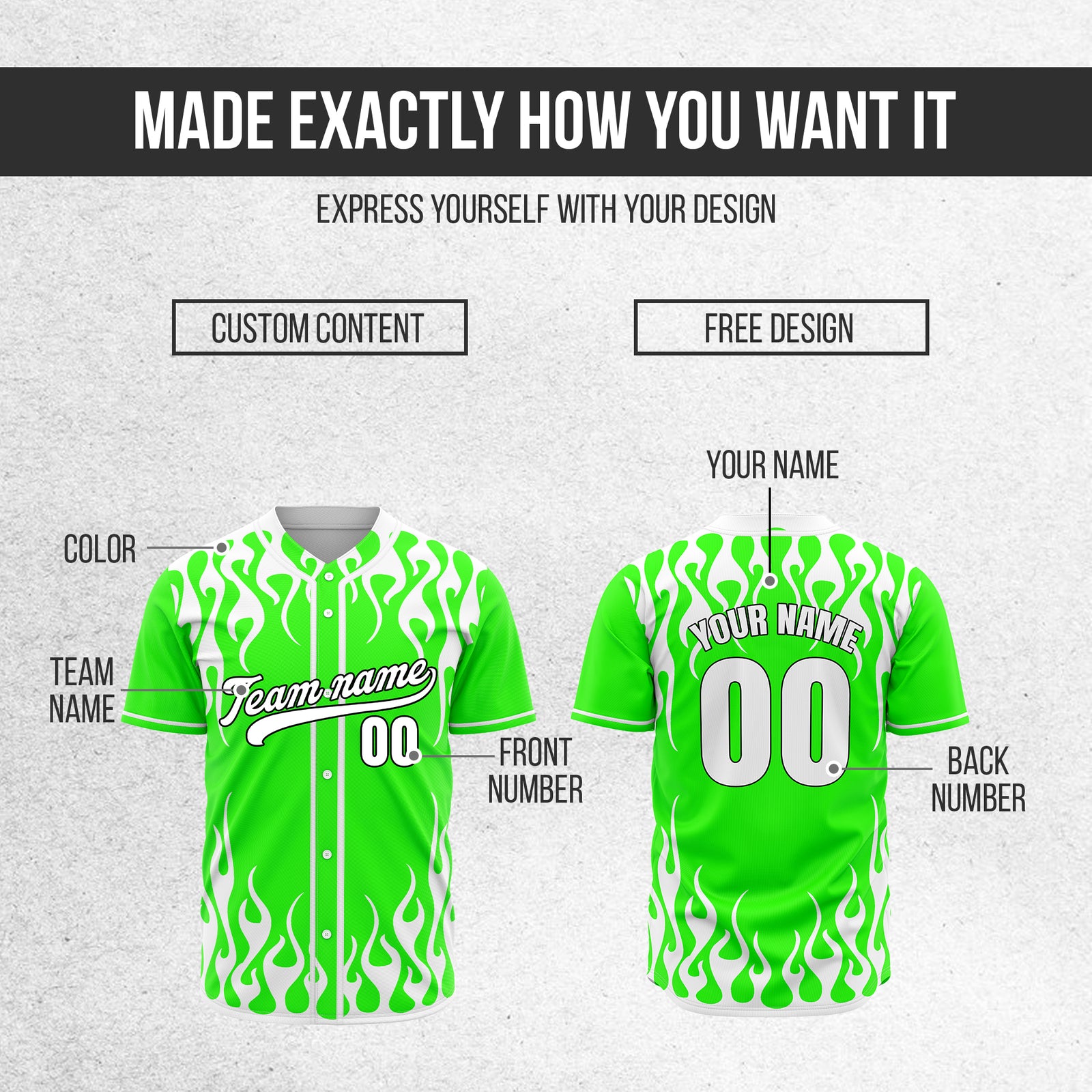 Custom Frostburn Neon Green Baseball Sports Jersey Personalized Uniform with Name & Number