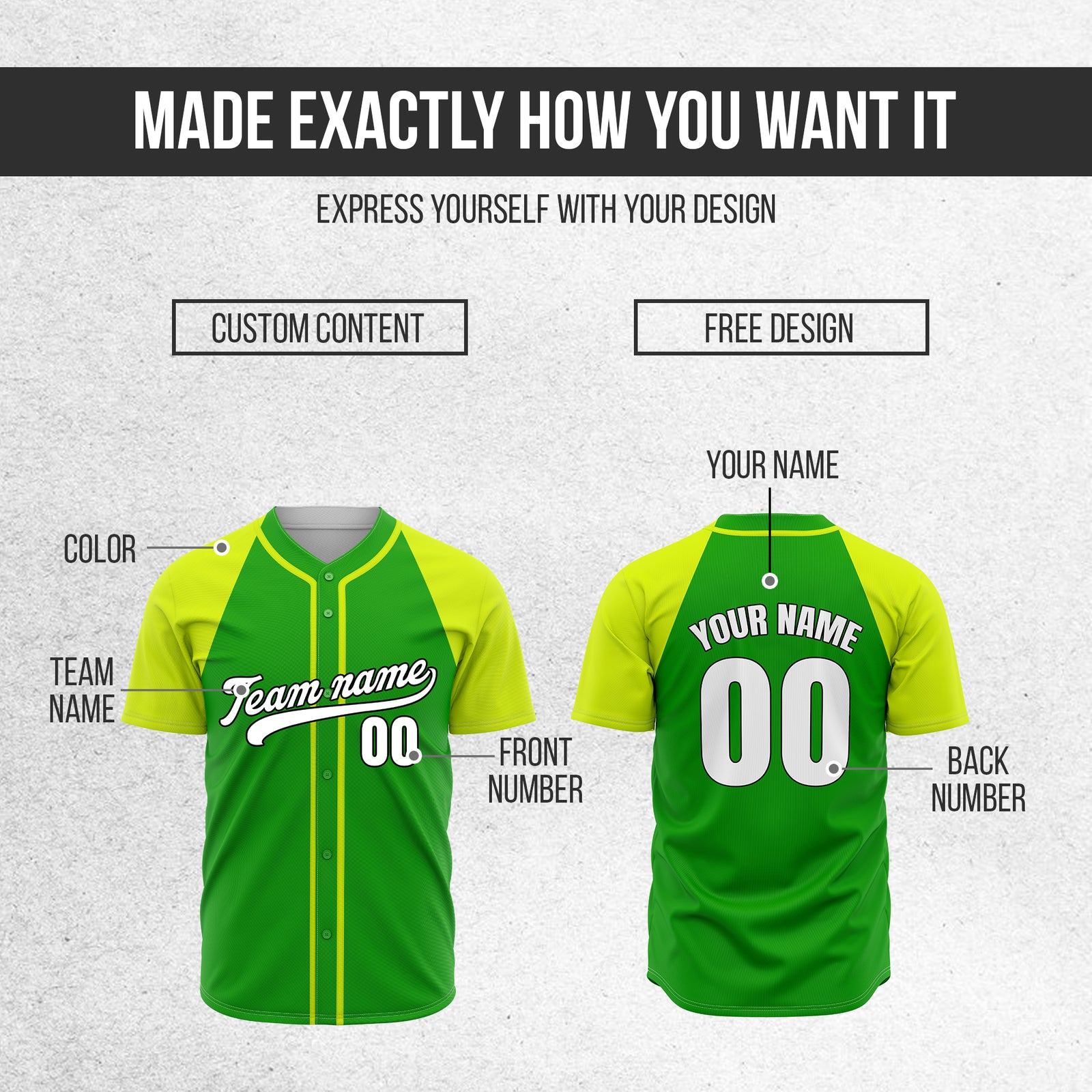 Custom Baseline Baseball Green Sports Jersey Personalized Uniform with Name & Number