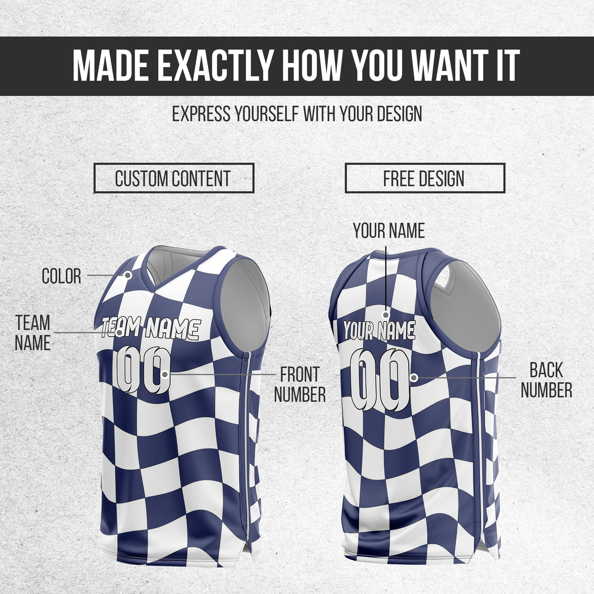 Custom Elite Check Navy Printed Uniform Basketball Jersey