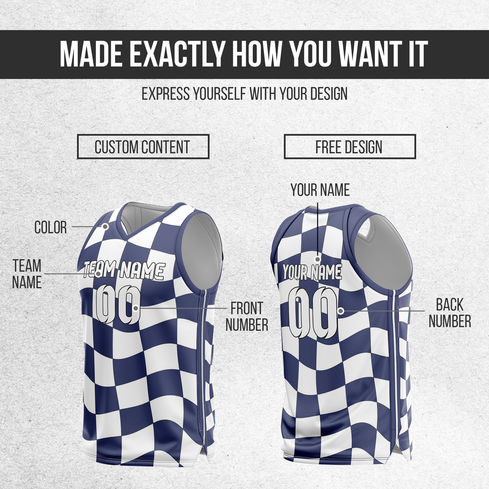 Custom Elite Check Navy Printed Uniform Basketball Jersey