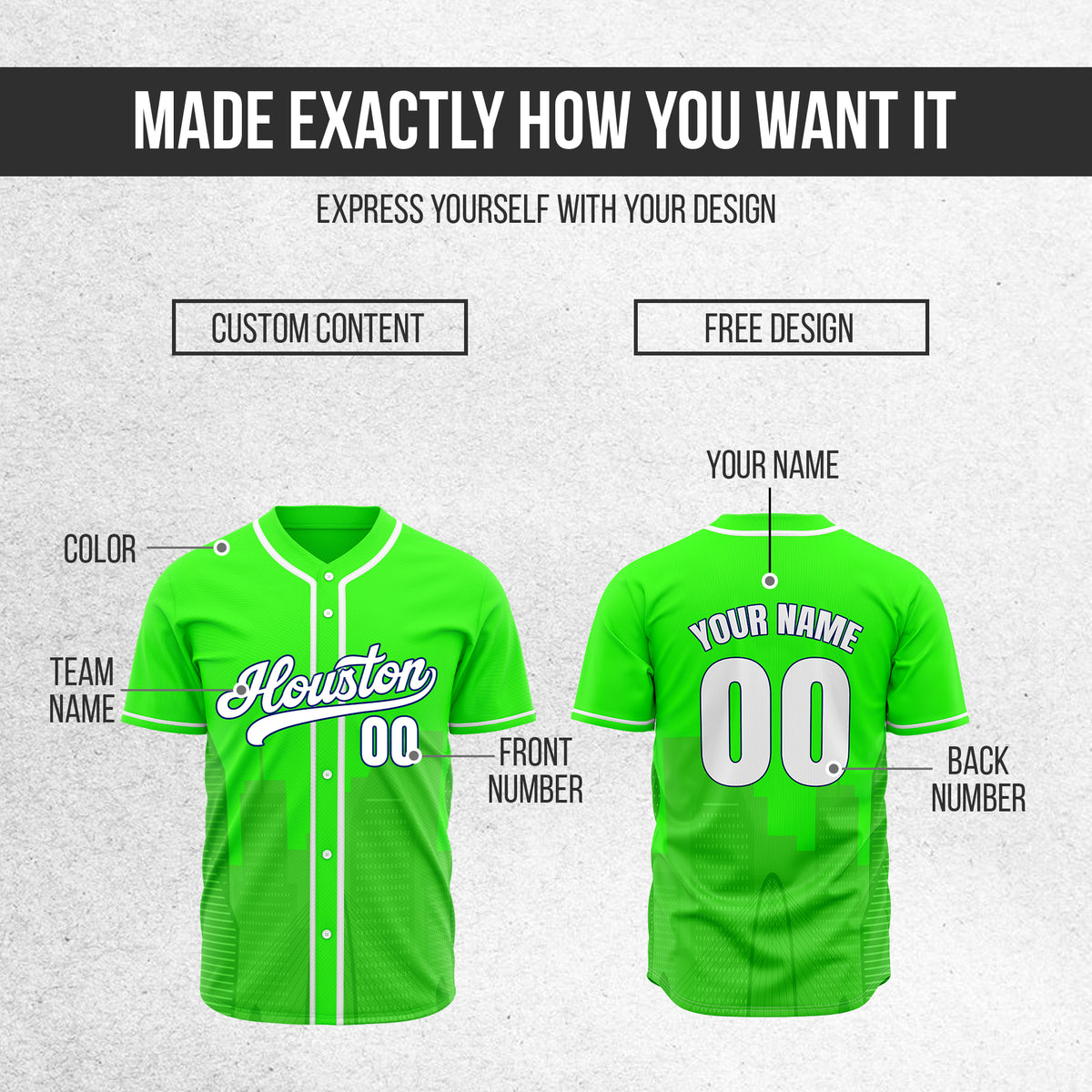 Custom City Pulse Neon Green Baseball Sports Jersey Personalized Uniform with Name & Number