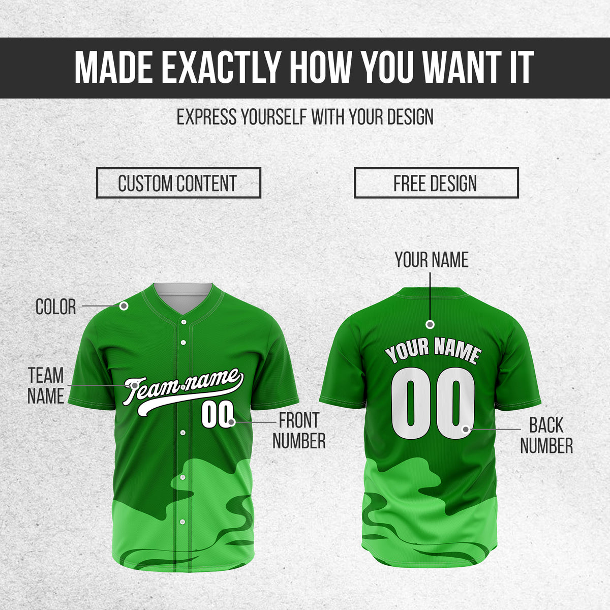 Custom Green Baseball Wave Sports Jersey Personalized Uniform with Name & Number