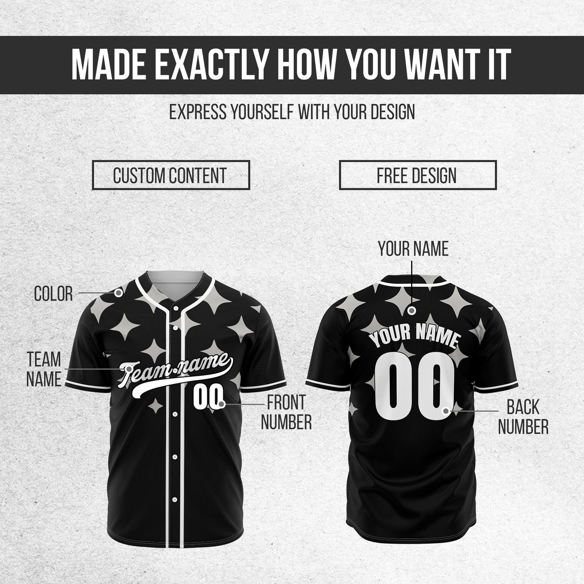 Custom Starlight Black Baseball Sports Jersey Personalized Uniform with Name & Number