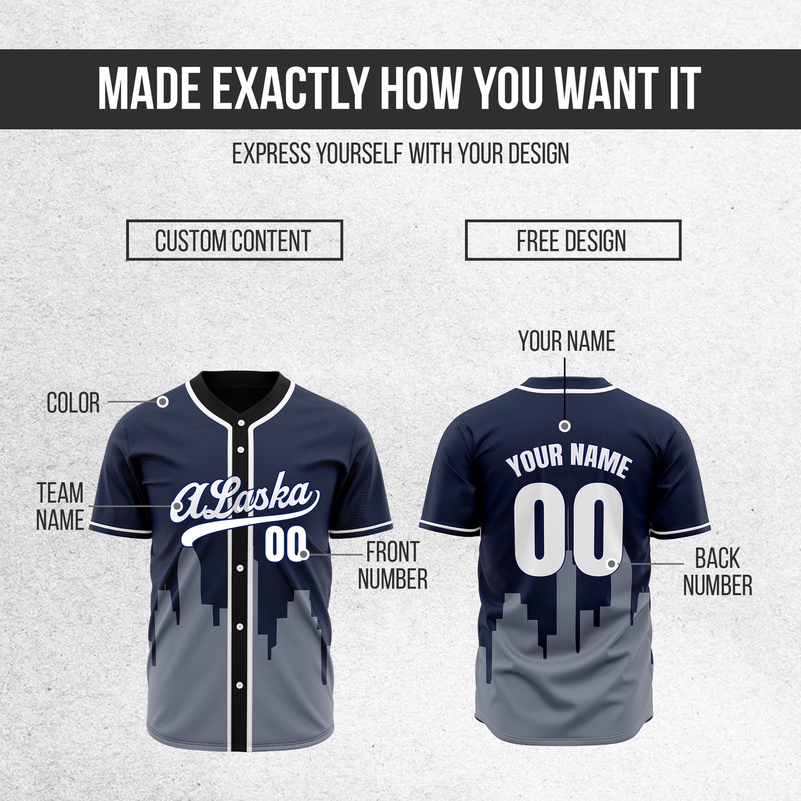 Custom City Horizon Navy Baseball Sports Jersey Personalized Uniform with Name & Number