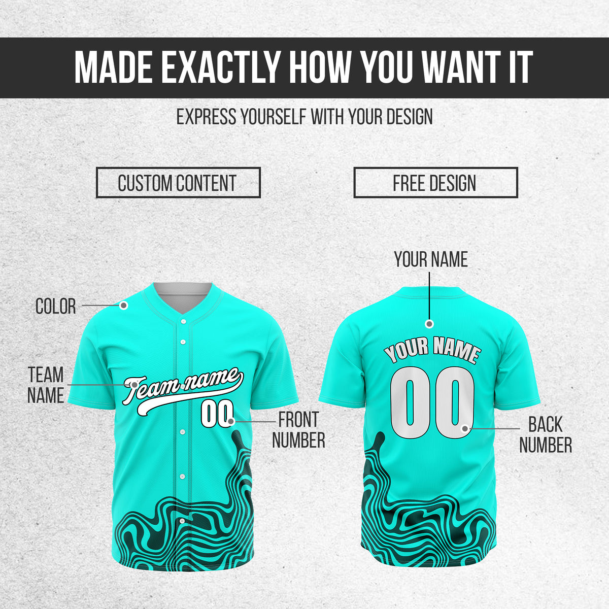 Custom Aqua Baseball Wave Sports Jersey Personalized Uniform with Name & Number