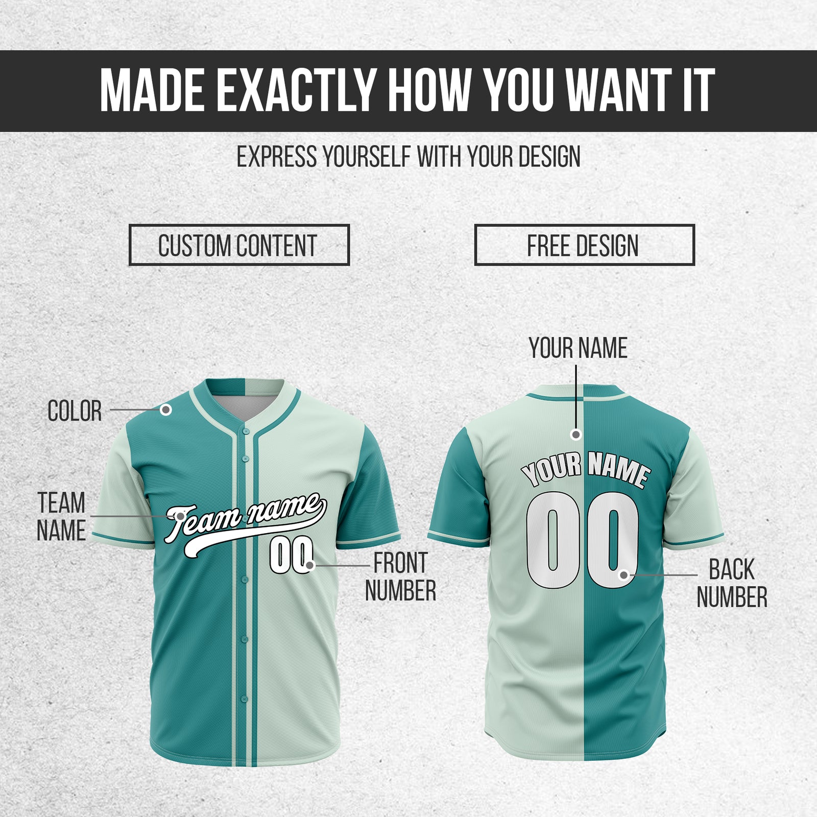 Custom Split Baseball Teal Sports Jersey Personalized Uniform with Name & Number